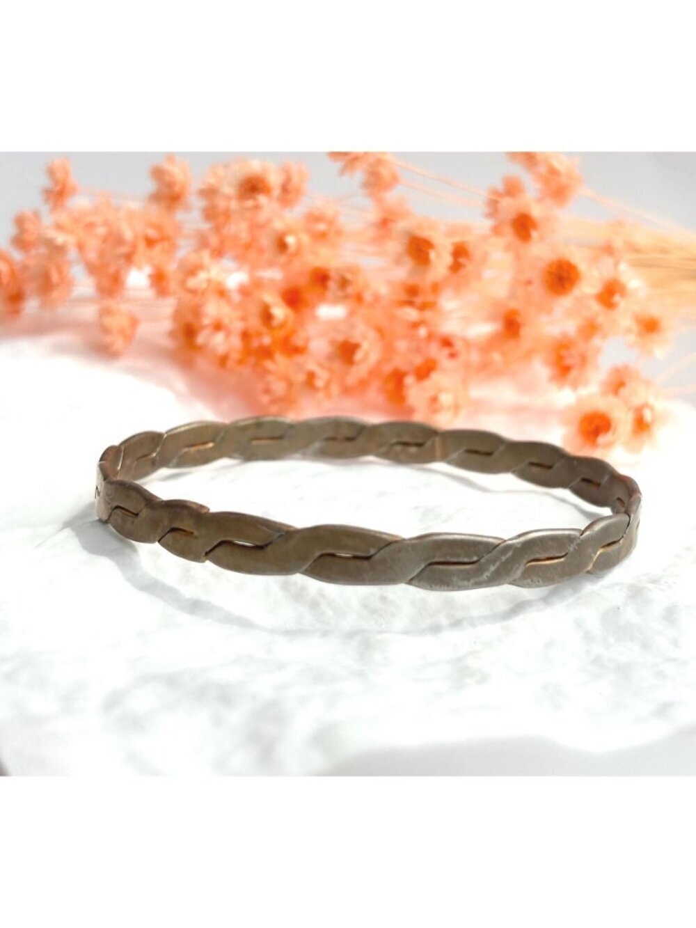 Flattened Gold Toned Rope Braided Vintage 80's Style Bangle Bracelet
